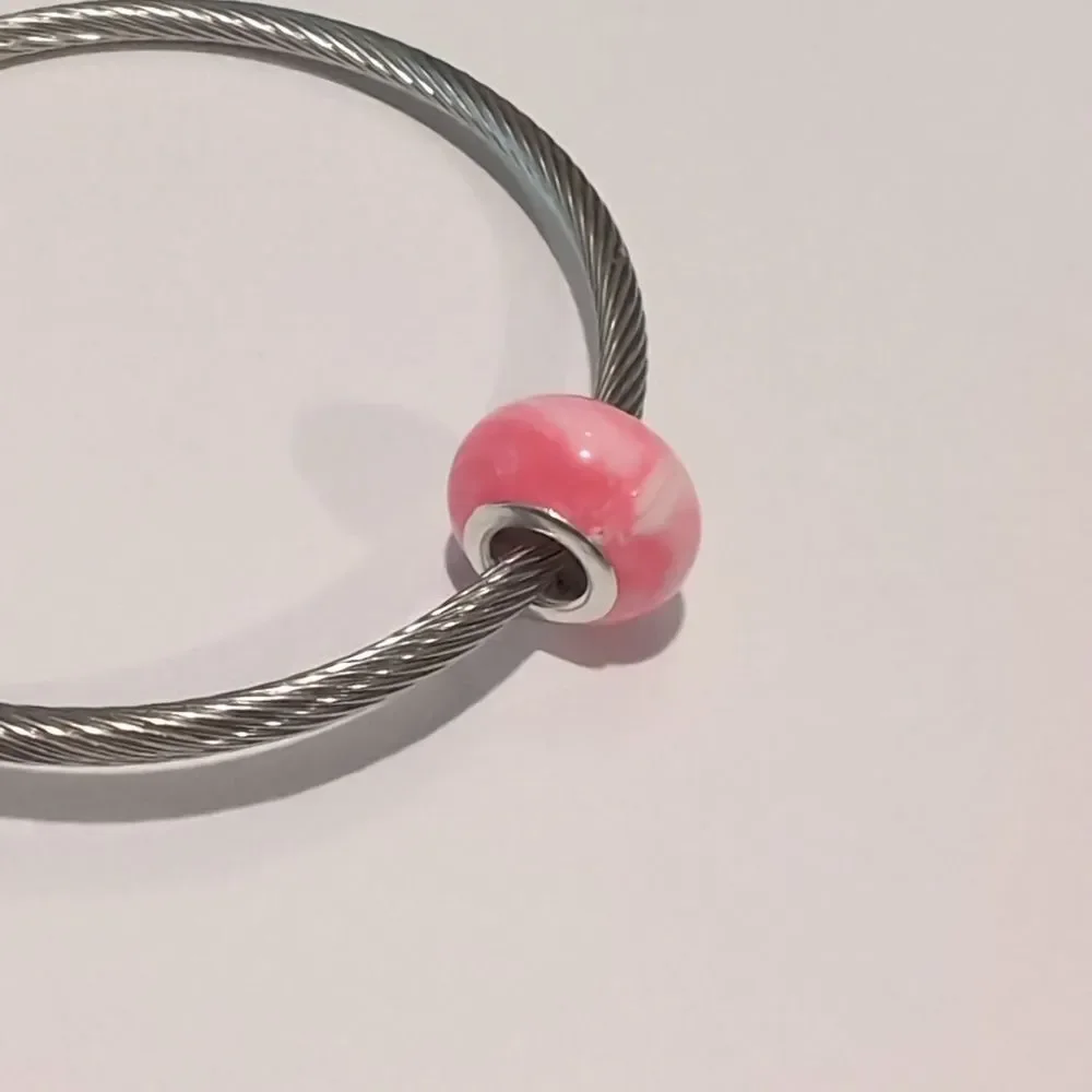 Silver‎ Blended Pink and White Charm for Pandora Style